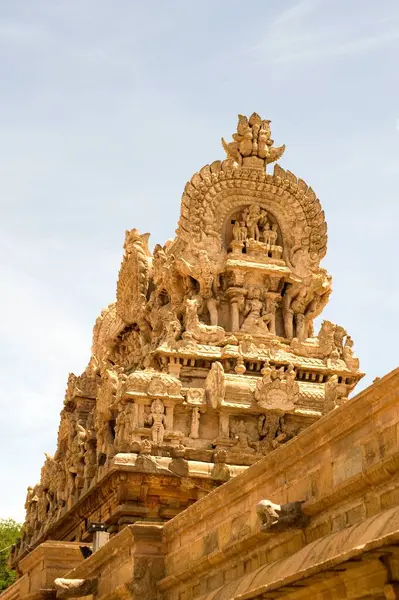 stock image Decorative figures on airavatheeswara temple at Darasuram Dharasuram in Tamil Nadu, India  