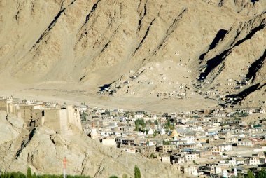 Leh; Ladakh; Jammu & Kashmir; Hindistan Shantistupa 'dan Leh' in görüntüsü