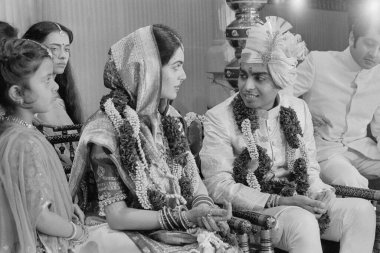 Wedding ceremony of Nita Ambani and Mukesh Ambani son of Dhirubhai Ambani the owner of Reliance industries, Bombay now Mumbai, Maharashtra, India    clipart