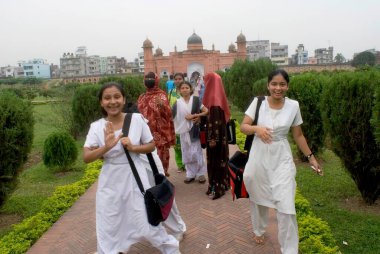 Girls on The Way of  Lalbagh fort  built by prince Mohammad Azam ; son of Mughal Emperor Aurangzeb in 1678 AD ; Dhaka ; Bangladesh clipart