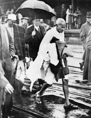 Mahatma Gandhi after landing at Folkstone, England, September 12, 1931 - MODEL RELEASE NOT AVAILABLE clipart