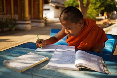 Genç Budist Keşiş Okuma, Luang, Prapang, Laos