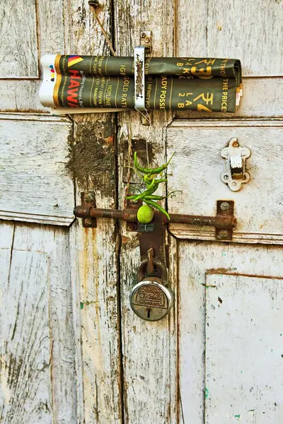 stock image Locked door, Koliwada, Worli, Mumbai, Maharashtra, India, Asia 