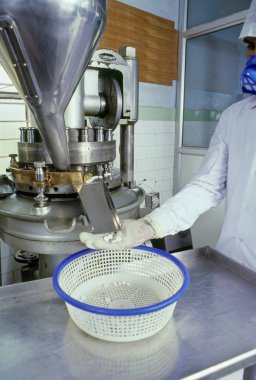 İlaç Fabrikası 'ndaki Hintli işçi. Sanayi 