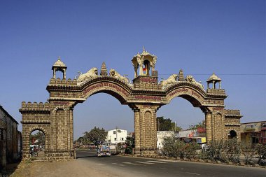 Entrance gate of Junagadh town by BAPS Swaminarayan temple ; Gujarat ; India clipart