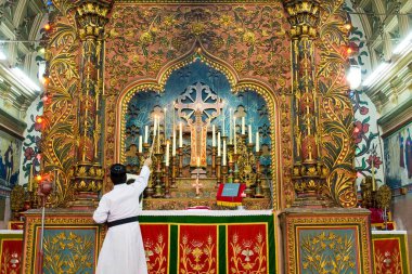 Altar ; St.  Thomas Jacobite Syrian church founded in 1566 A.D. at North Paravur ; Kerala ; India clipart