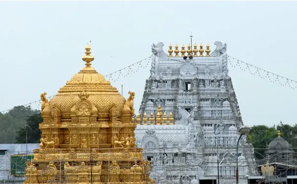 stock image The magnificent gopuram of Lord Venkateshvara temple in Tirumala ; Tirupati ; Andhra Pradesh ; India