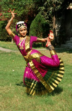 woman performing indian classical dance Bharatnatyam, india  clipart