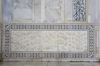 Taj mahal curving on marble  ; Agra ; Uttar Pradesh ; India clipart