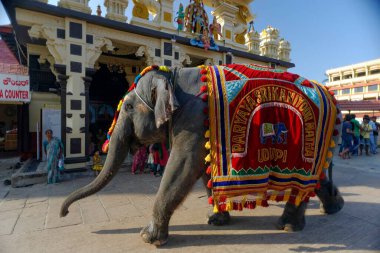 Krishna Tapınağı 'nın süslü fil kapısı, Udupi Karnataka, Hindistan, Asya