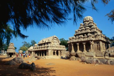 Beş Rathas monolitik, Mamallapuram, Tamil Nadu, Hindistan 