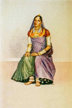 Old vintage painting of woman, india, asia clipart