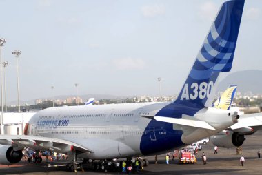 Largest commercial airline Airbus A380 lands at Sahar Airport or Chhatrapati Shivaji International Airport in Bombay Mumbai on 8th May 2007, Maharashtra, India  clipart