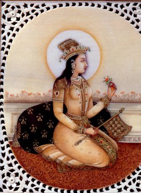 Moğol İmparatoru Şah Cihan 'ın eşi Prenses Mumtaz Mahal' ın fildişinin üzerindeki minyatür resim.