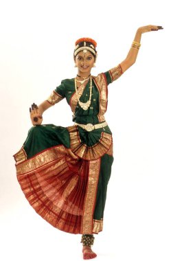 Bharatnatyam, woman performing classical dance of india  clipart