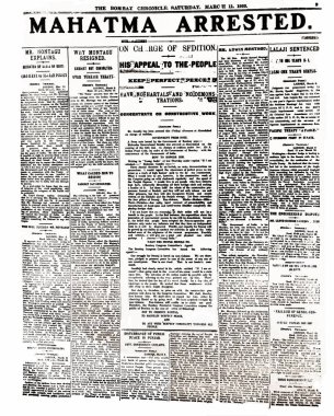 Mahatma Gandhi tutuklandı, gazetenin ön sayfasında, Hindistan, Asya, 11 Mart 1922 