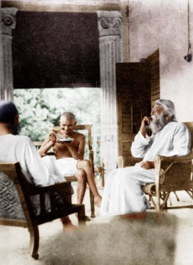 Mahatma Gandhi with Rabindranath Tagore, Santiniketan, West Bengal, India, Asia, May 29, 1925 clipart