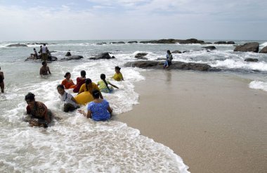 Üç denizin birleşimi Hint Okyanusu, Arap Denizi ve Bengal Körfezi Kanyakumari, Tamil Nadu, Hindistan 