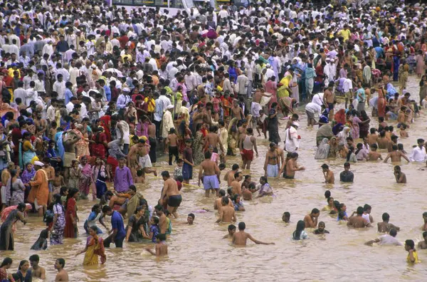 stock image huge crowd for first holy bath, kumbh mela 2003-04, nashik, maharashtra, india 