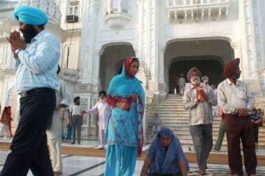 Sikh altın tapınakta dua ediyor, Amritsar, Punjab, Hindistan 