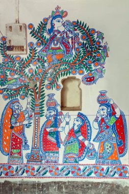 Duvara resim yapmak Madhubani Bihar Hindistan Asya 