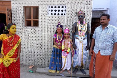 People dress as Hindu Gods near Mutharamman temple, Tamil Nadu, India, Asia  clipart