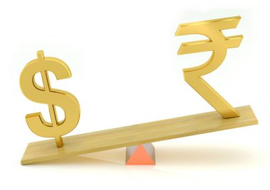 Dolar ve rupiyi dengelemek beyaz arka planda izole edilmiş, ekonomi kavramı 