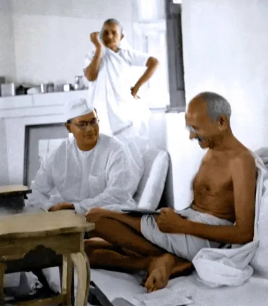 stock image Subhas Chandra Bose and Mahatma Gandhi, Kasturba Gandhi, New Delhi, India, Asia, 1938