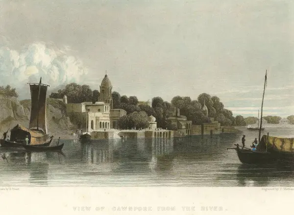 stock image Lithographs View of Cawnpore from River, Kanpur, Uttar Pradesh, India 