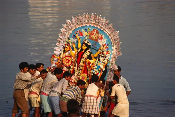 stock image Goddess Durga Pooja puja immersion Homage To The Mother Goddess during the nine days of Navaratri Festival 