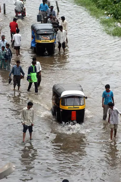 stock image Flooding of monsoon rain water near Kurla Terminus, Mumbai Bombay, Maharashtra, India 