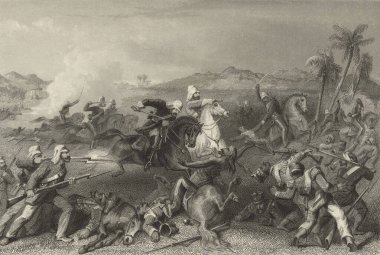 Minyatür resim, Sealkote isyancılarına saldırı General Nicholson 'ın düzensiz süvari birliği sahneleri 1857 Kuzey Hindistan
