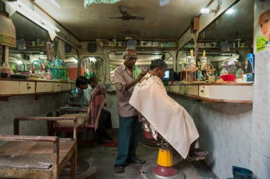 Berber dükkanı, varanasi, uttar pradesh, Hindistan, Asya 