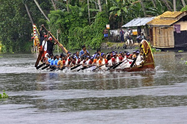Snake boats Racing in Punnamada Lake at Alleppey Kerala India 