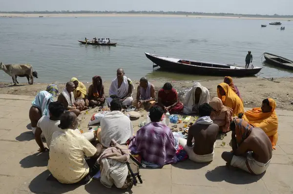 Stock image People are performing Pind Daan on Varanasi Ghat at Uttar Pradesh India 