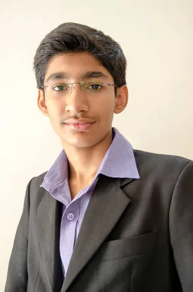 stock image Portrait of young boy wearing coat and spectacles in Jodhpur at Rajasthan India Asia 