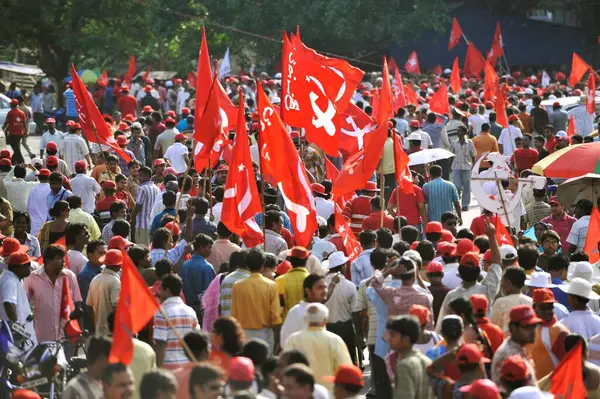 stock image CPM_Electioneering arrangement with Party flags and workers assembled at a place in Kolkata India 