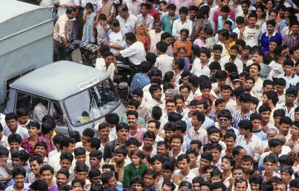 stock image Crowd on Indian street, aerial view 