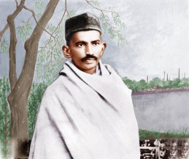 Mahatma Gandhi Kashmiri şapkası takıyor, Hindistan, Asya