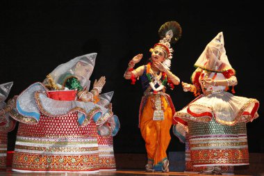 Manipuri folk dance raslila, Manipur, India    clipart