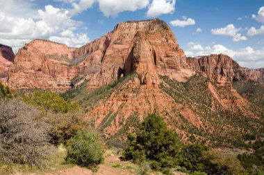 Kolob Kanyonu 'nun kırmızı kumtaşı dağları, Zion Kanyonu Ulusal Parkı, Amerika Birleşik Devletleri.