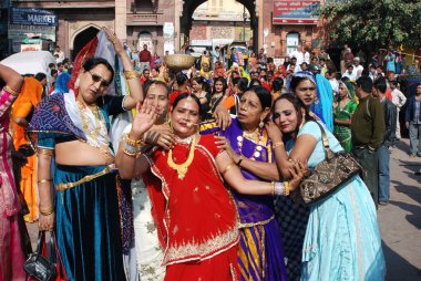 Kinnars dancing in procession of national convention, Jodhpur, Rajasthan, India    clipart