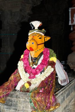 Nandi in ainootheswarar periyanayaki temple, Mathur near Karaikudi, Tamil Nadu, India  clipart