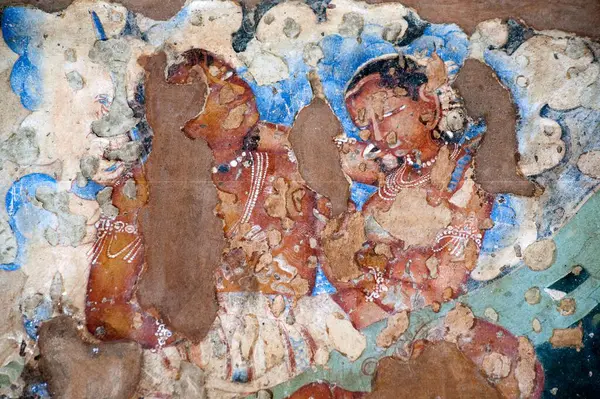 stock image Wall paintings at ajanta caves , Aurangabad , Maharashtra , India