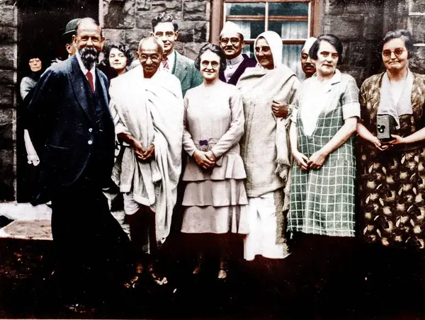 stock image Mahatma Gandhi visiting Charles Freer Andrews at Canterbury, UK, October 3, 1931 