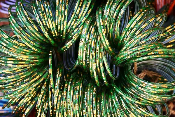 Green glass bangles in small town sendhava , Madhya Pradesh , India