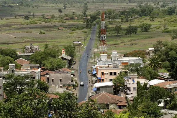stock image Aerial view of Village Vajreshwari and road, District Thane, Maharashtra, India Asia 