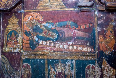 Kanchipuram 'daki Varadaraja Perumal Vishnu Tapınağı' ndaki duvarda 17. yüzyıl duvar resimleri; Hindistan 'daki Tamil Nadu;