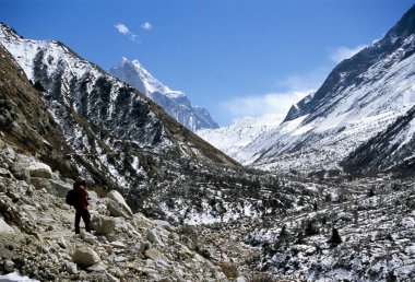 Scenic view of snow covered mountains in India clipart