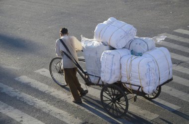 Çekçek sürücüsü, Jaipur, Rajasthan Hindistan 'da triportör sürüyor. 